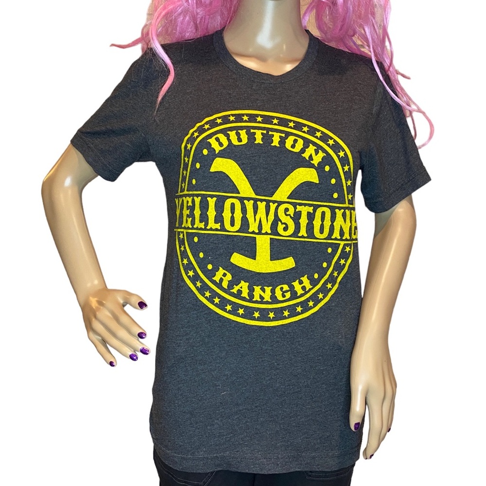 Yellowstone Dutton Ranch TV Series Charcoal Yellow Tee Shirt T-Shirt Size Small